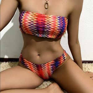 Geo Print Bandeau Bikini Swimsuit
